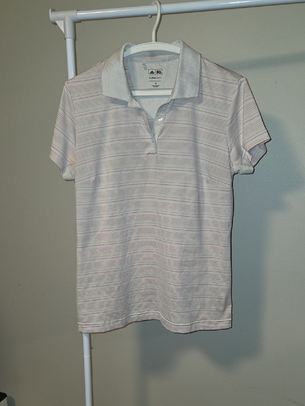 Adidas Climacool White Striped Performance Golf Polo Shirt | Size M